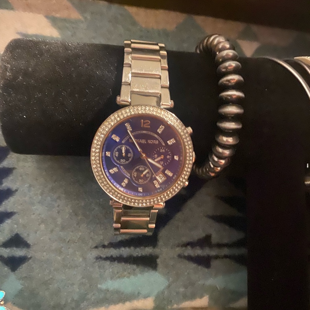 Michael Kors Silver Watch with Deep Blue Dial